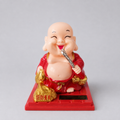 Laughing Buddha Solar Toy with Gold Ingot – Car Dashboard Decor