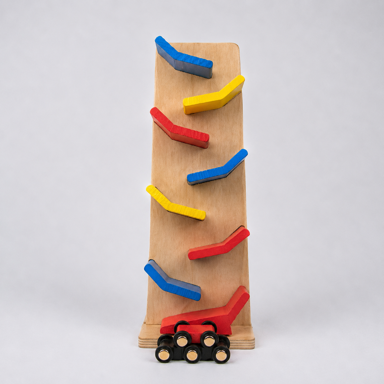 Wooden Zigzag Marble Run Board with Toy Car – Classic Skill Toy