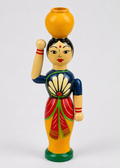Traditional Wooden Village Woman Figurine with Pot – Hand-Painted Decor