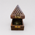 Wooden Pyramid Incense Holder Box with Brass Fittings