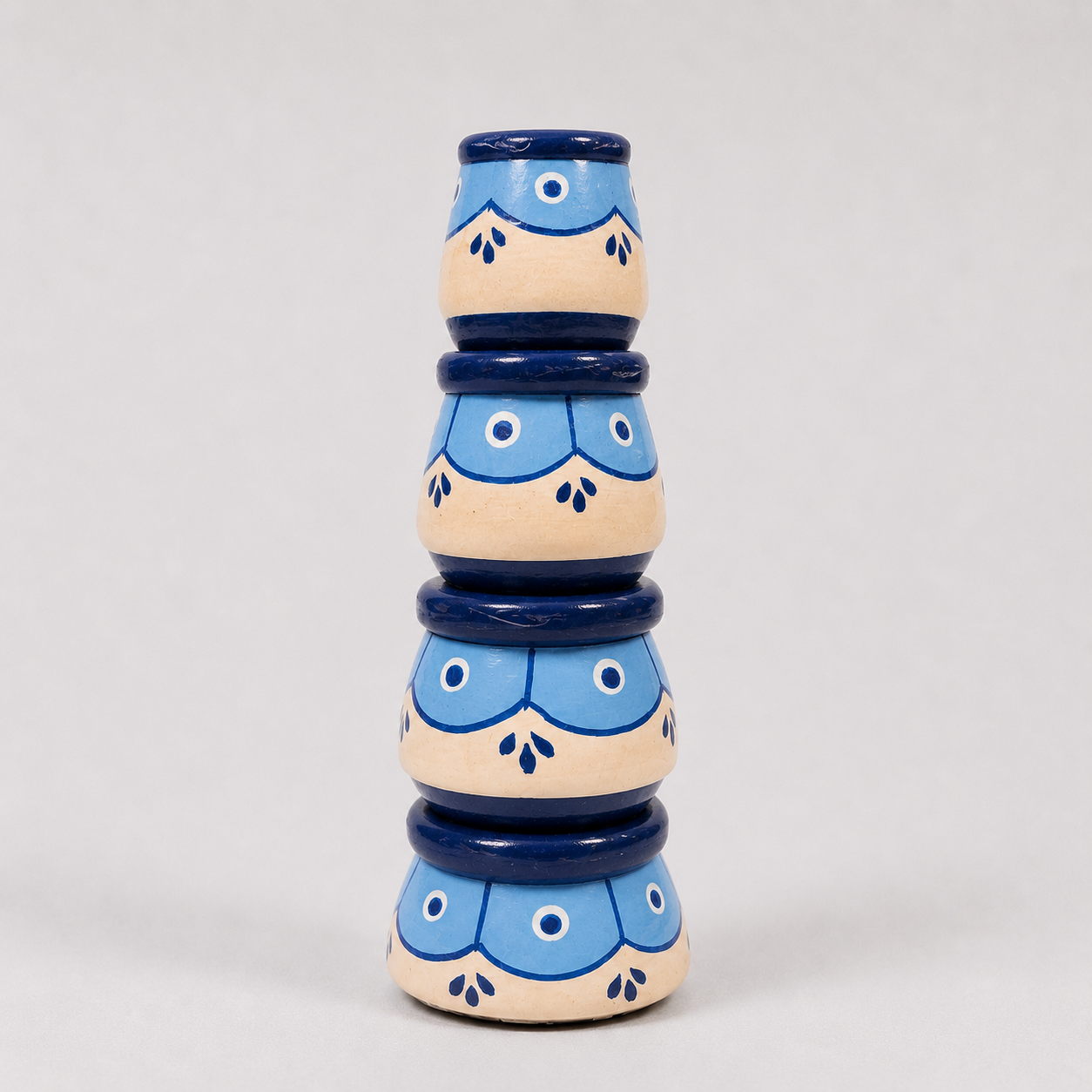 Hand-Painted Wooden Stacking Totem Tower – Traditional Etikoppaka Decor