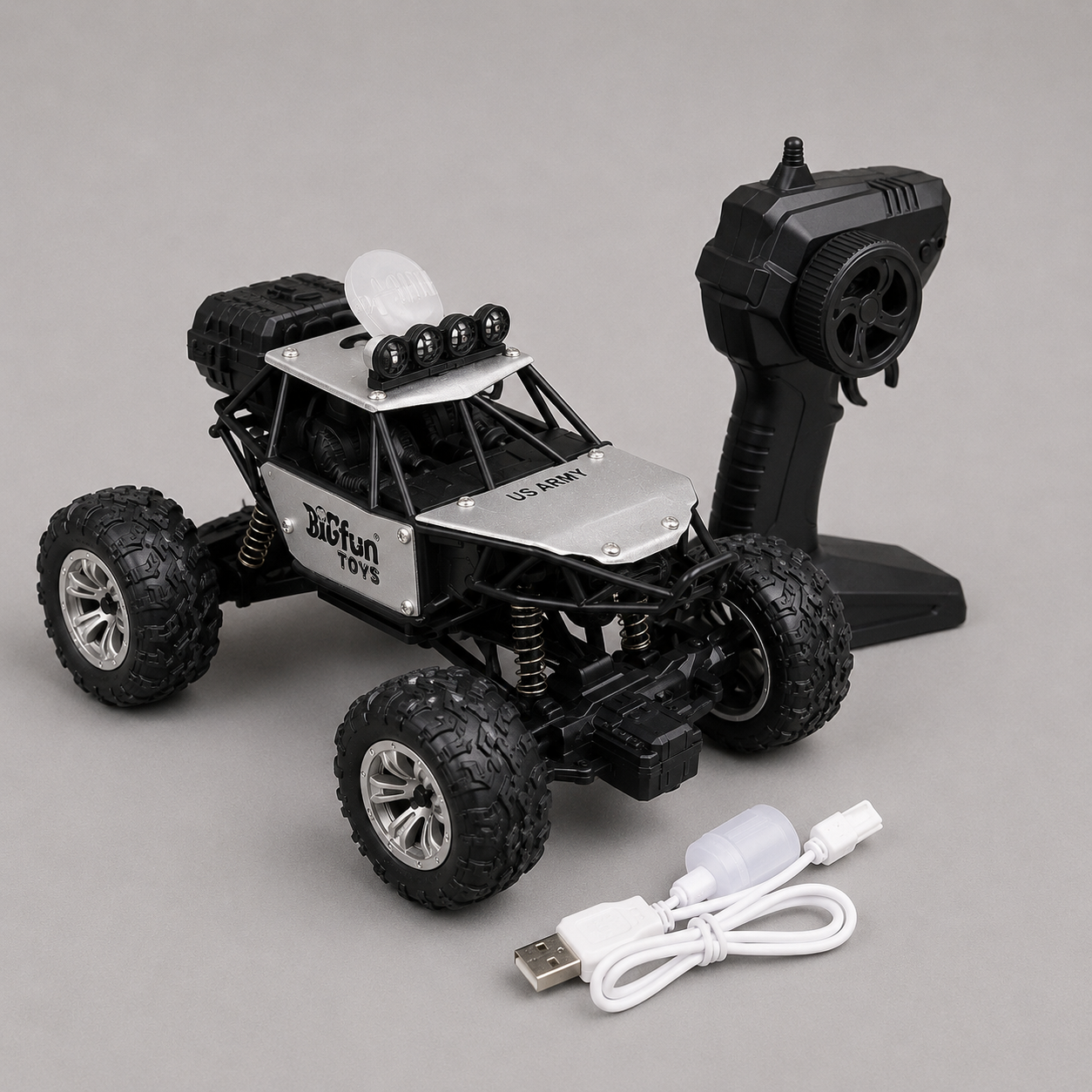 RC Off-Road Monster Truck with LED Lights | Rugged Remote Control Rock Crawler | Rechargeable