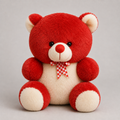Red & Cream Teddy Bear Soft Toy with Checkered Bow