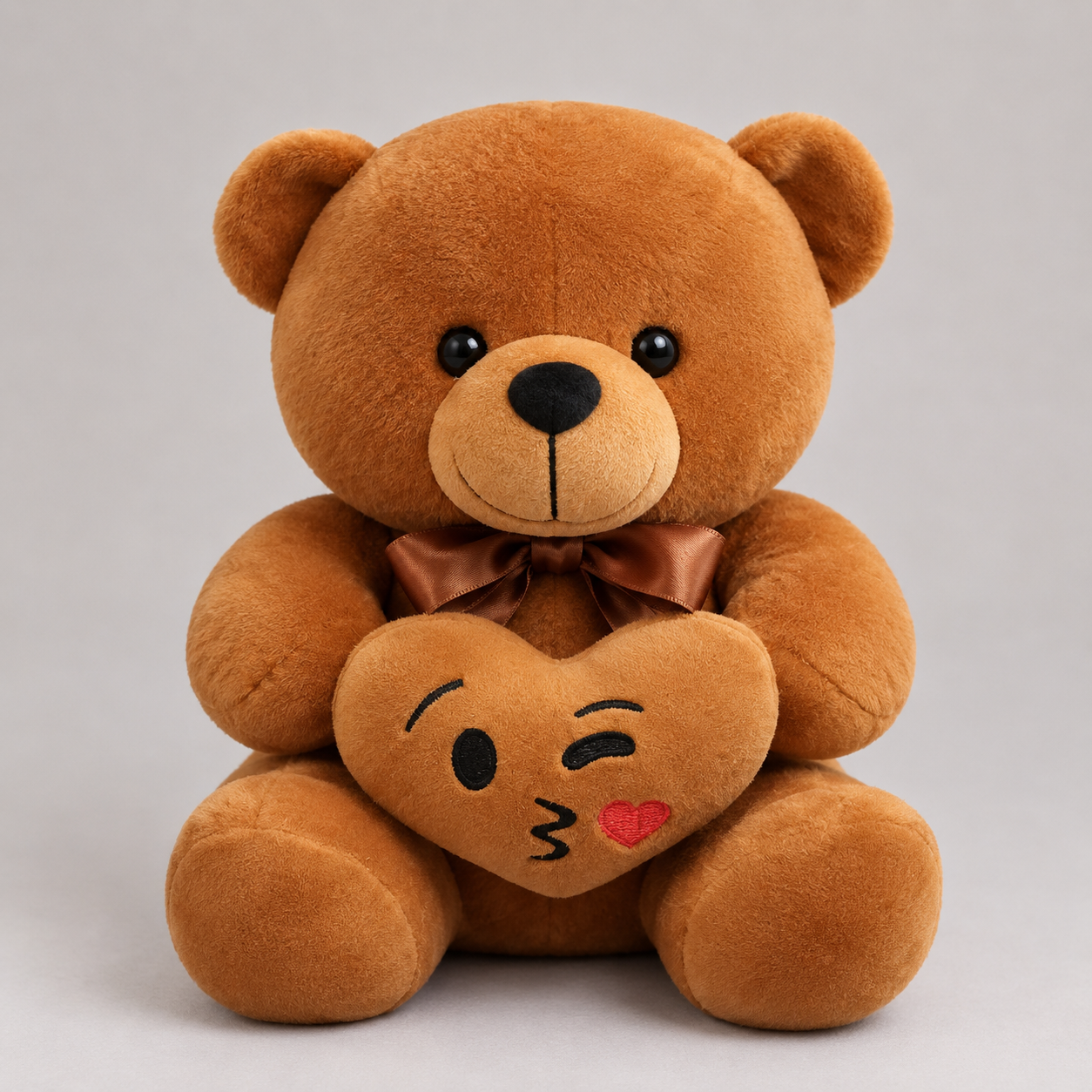 Brown Teddy Bear Soft Toy with Kissing Heart Emoji Cushion