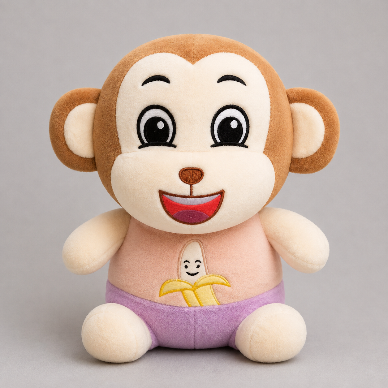 Cheeky Monkey Soft Toy with Embroidered Banana Design