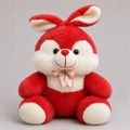 Red Bunny Soft Toy with Long Ears and Checkered Bow