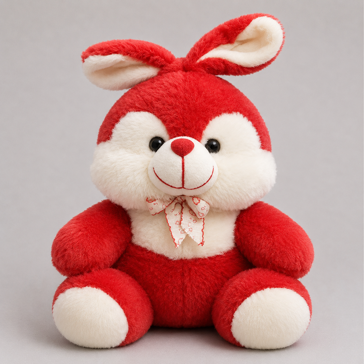 Red Bunny Soft Toy with Long Ears and Checkered Bow