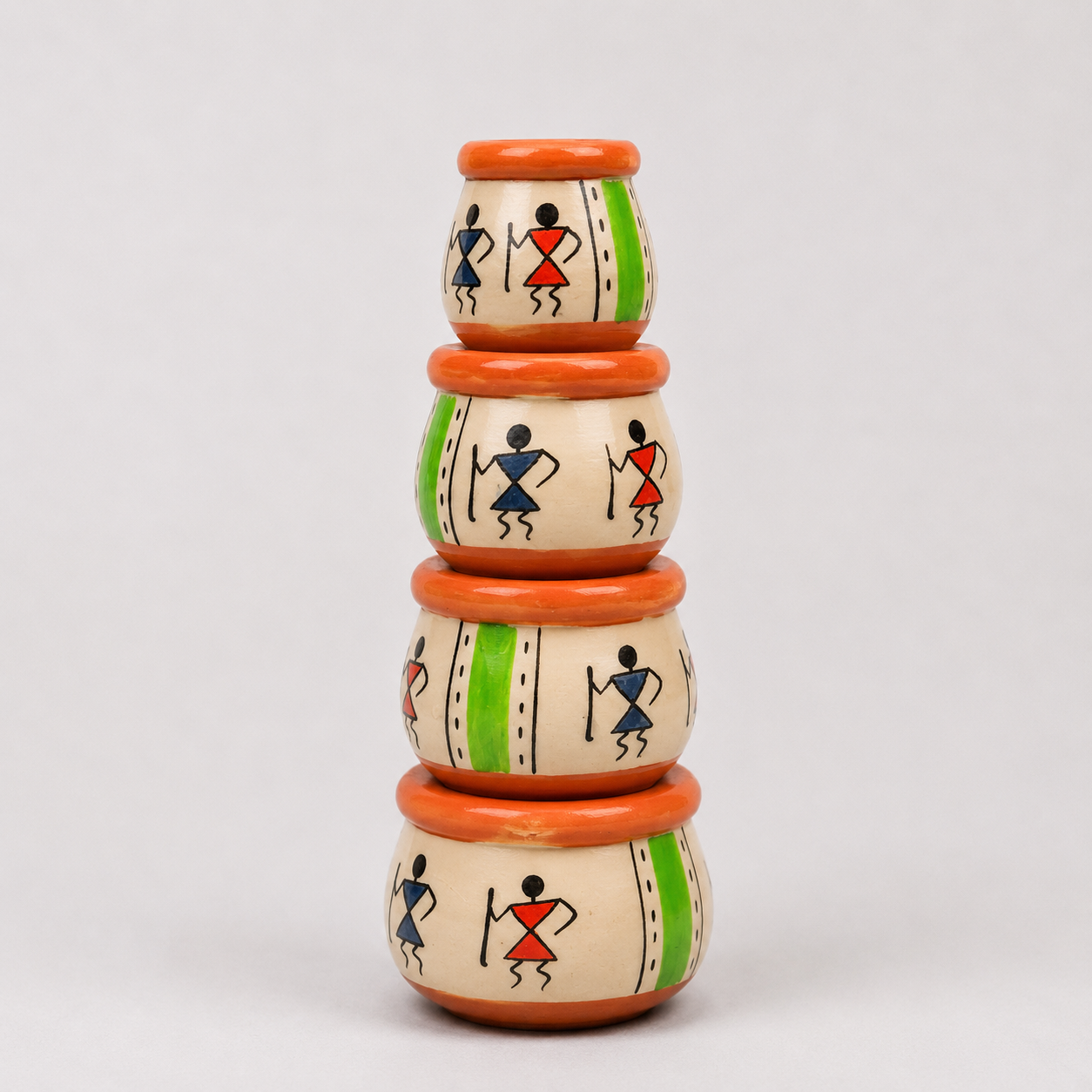 Hand-Painted Wooden Stacking Totem Tower – Traditional Etikoppaka Decor