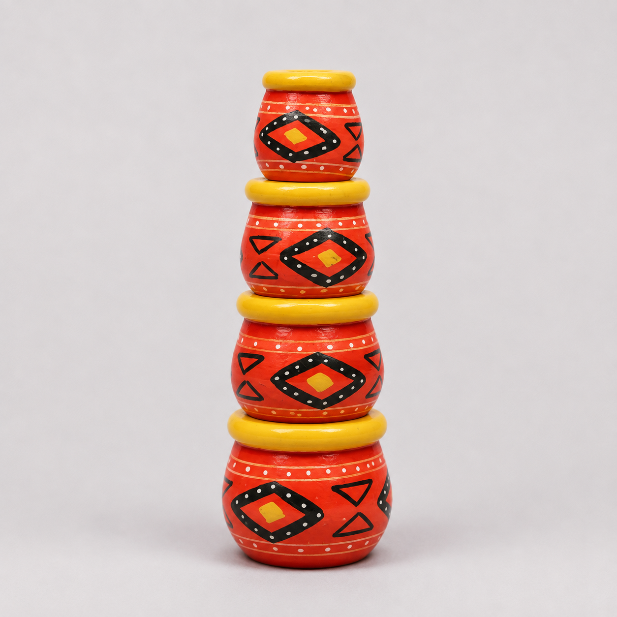 Hand-Painted Wooden Stacking Totem Tower – Traditional Etikoppaka Decor