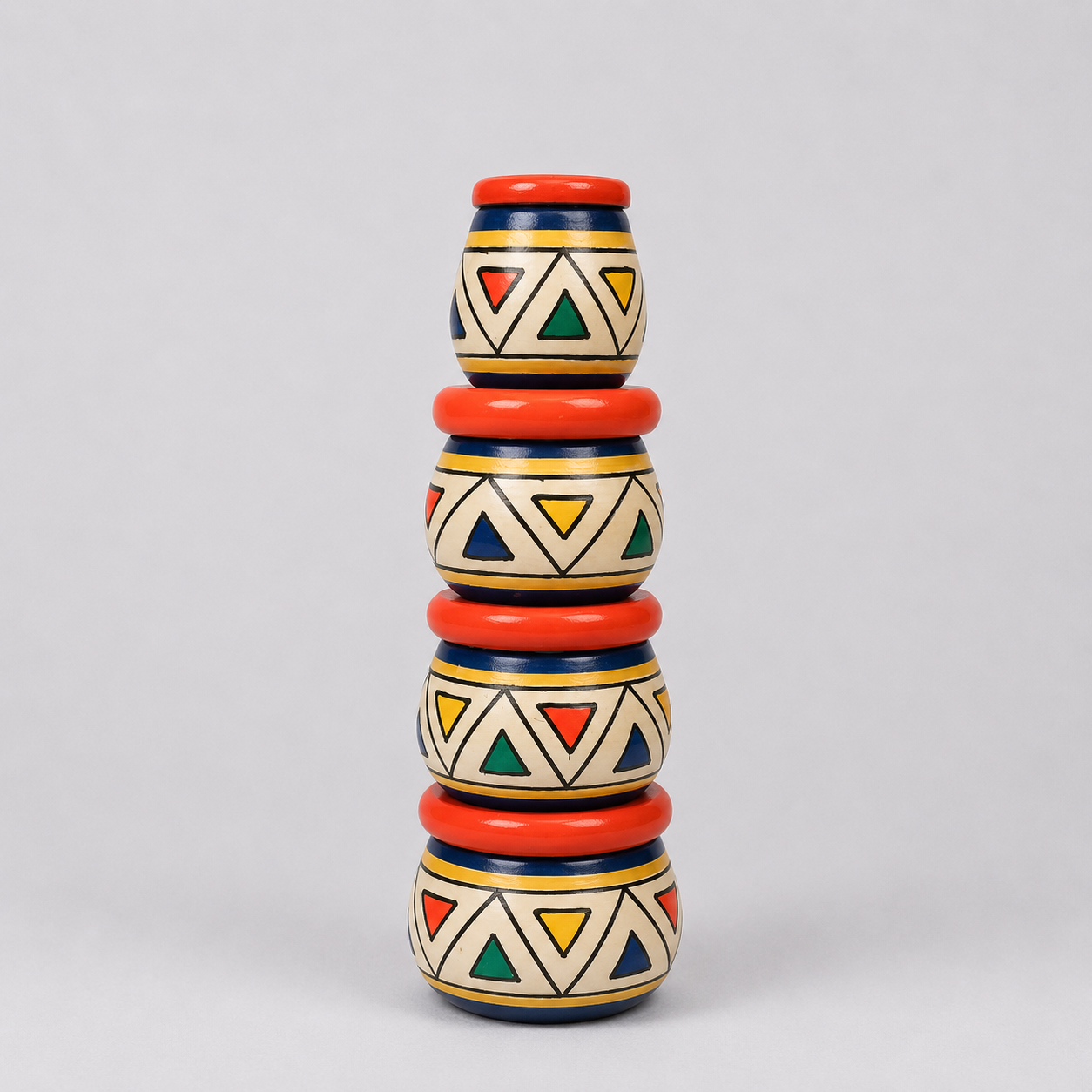 Hand-Painted Wooden Stacking Totem Tower – Traditional Etikoppaka Decor