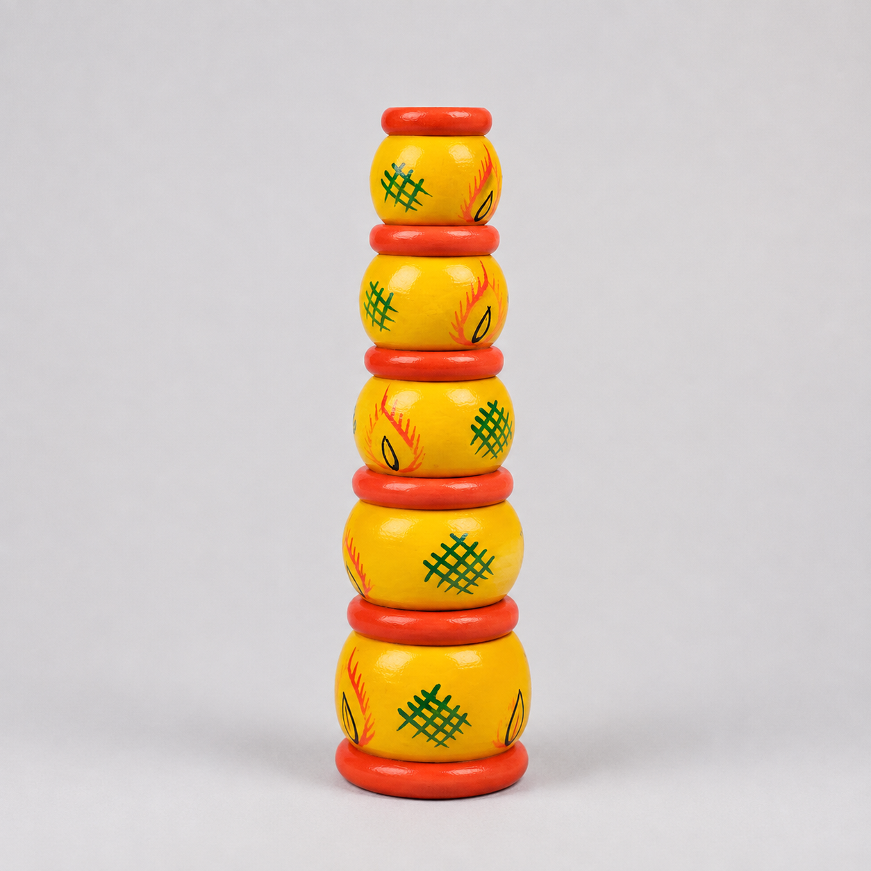 Hand-Painted Wooden Stacking Totem Tower – Traditional Etikoppaka Decor