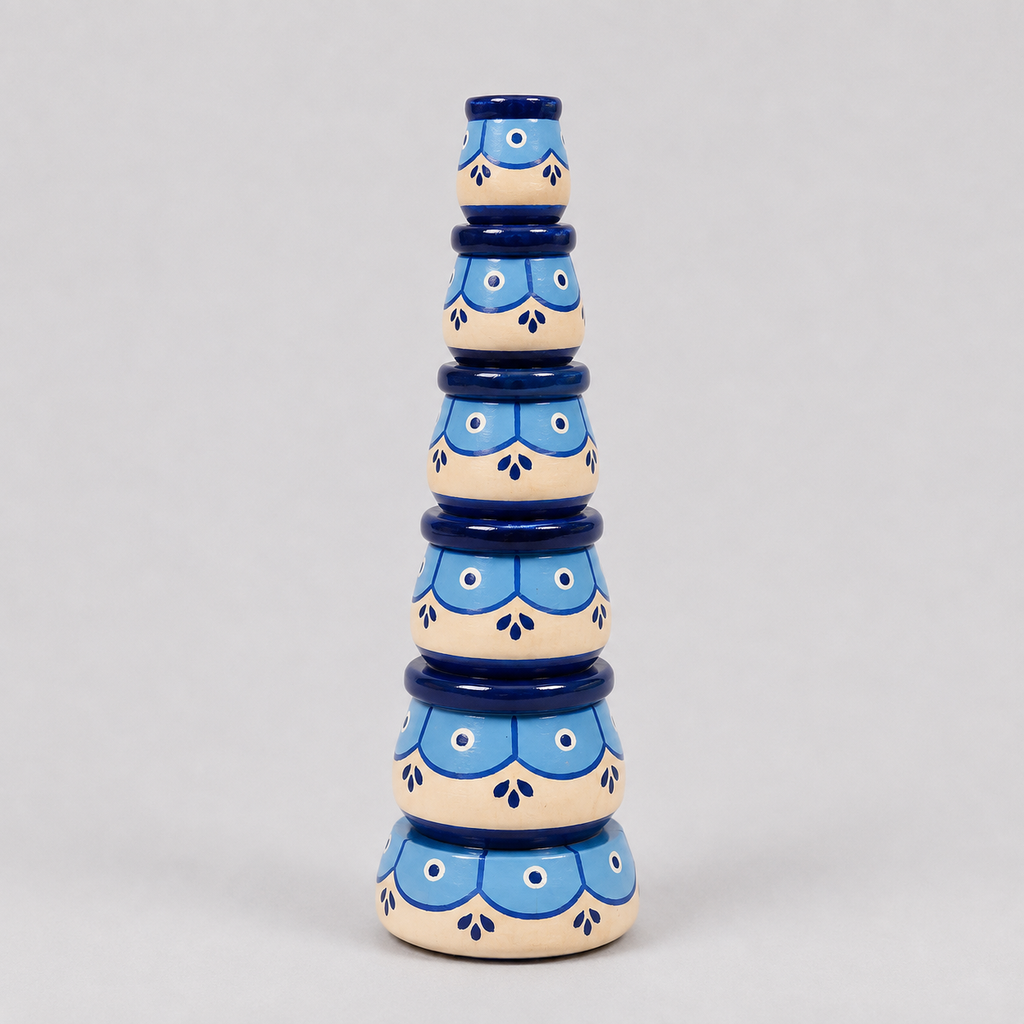 Hand-Painted Wooden Stacking Totem Tower – Traditional Etikoppaka Decor