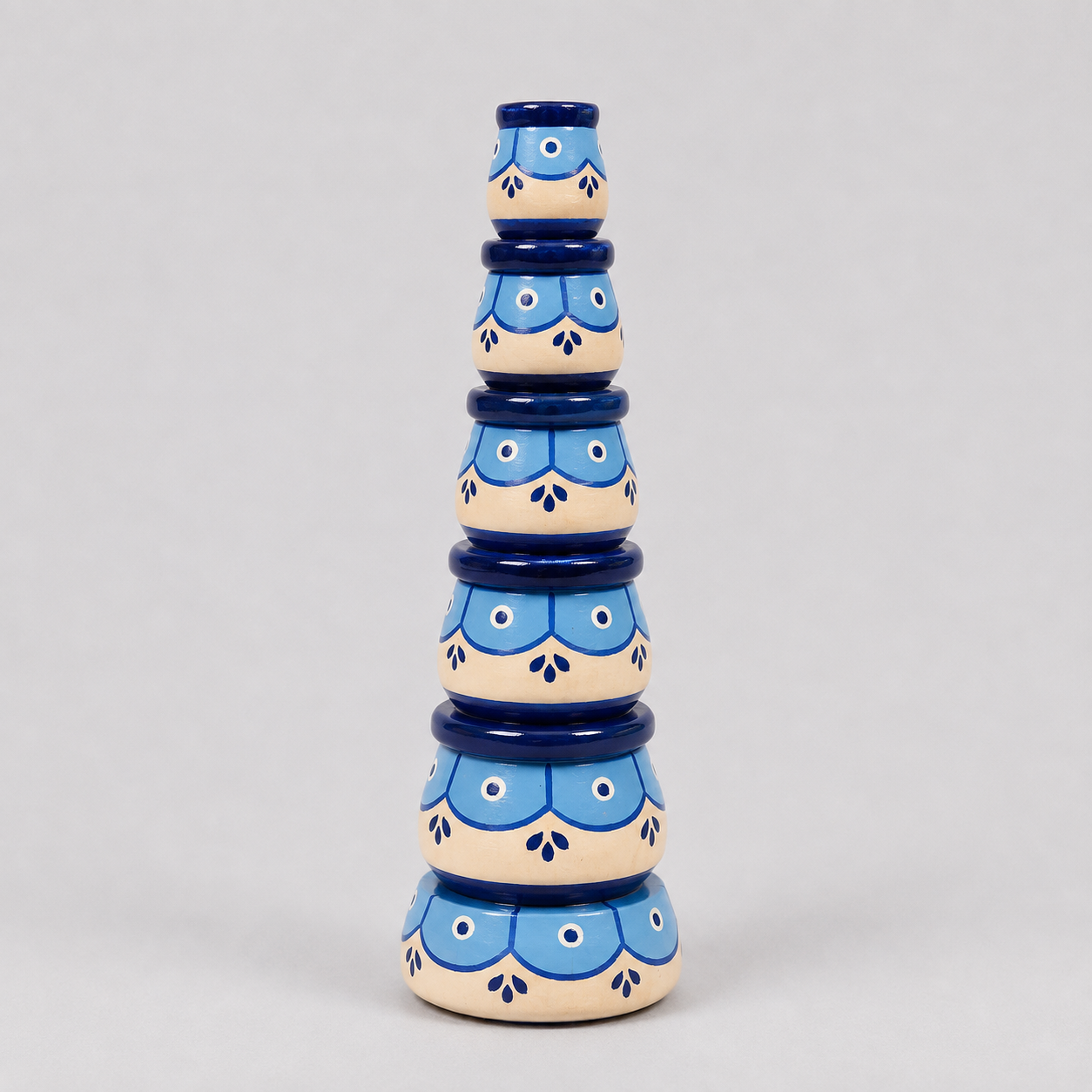Hand-Painted Wooden Stacking Totem Tower – Traditional Etikoppaka Decor