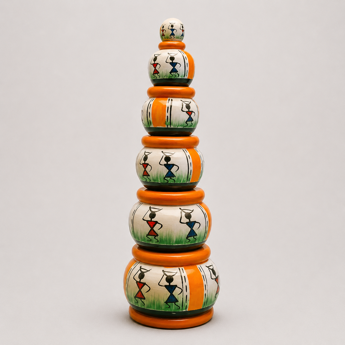 Hand-Painted Wooden Stacking Totem Tower – Traditional Etikoppaka Decor