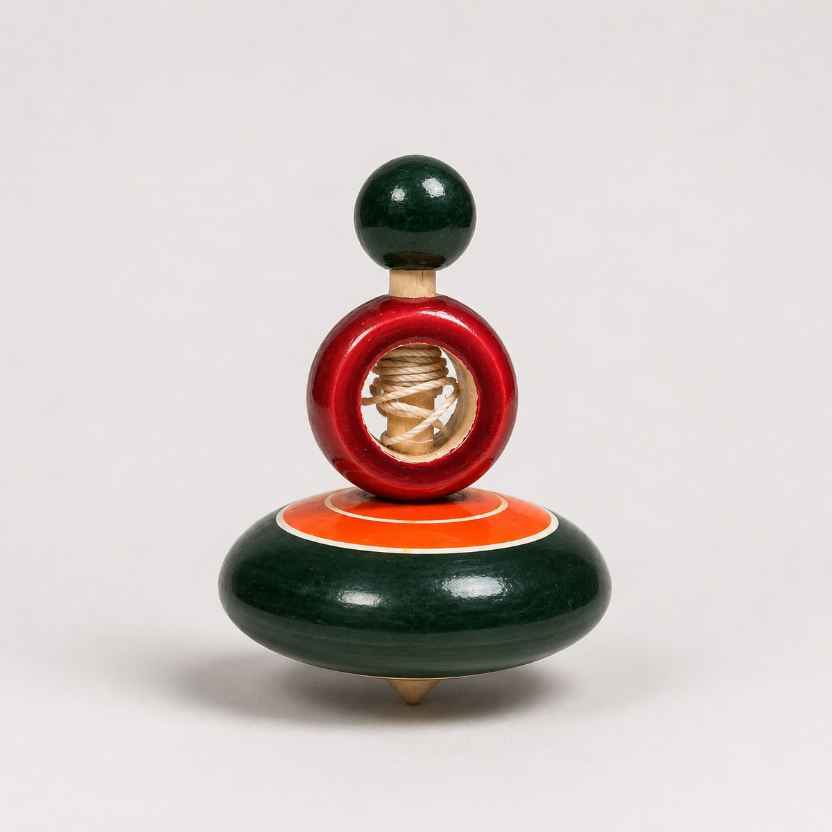 Wooden Stacked Spinning Top (Lattu) with Pull String | Handmade Traditional Layered Spin Toy