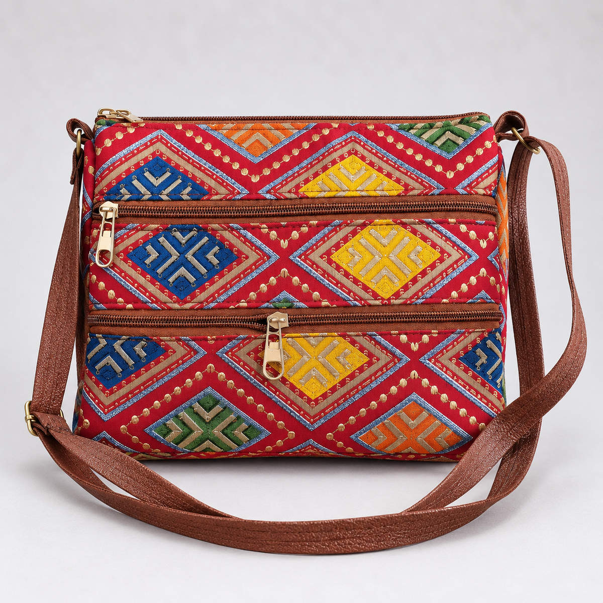 Printed Crossbody Sling Bag for Women | Multi-Pocket Canvas Handbag with Adjustable Strap