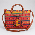 Ethnic Print Ring Handle Tote Bag with Coin Purse Charm | Boho Canvas Handbag for Women