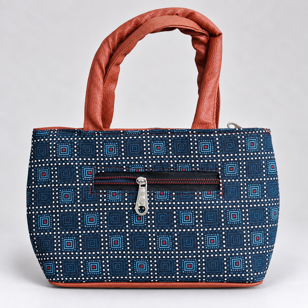 Printed Mini Tote Handbag with Braided Handles | Ethnic Canvas Purse for Women
